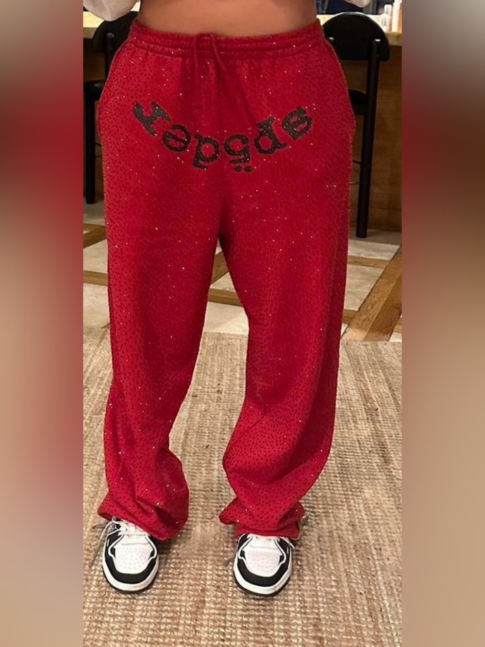 SP5DER UNISEX RED SWEATPANTS WITH RED DIAMONDS!!